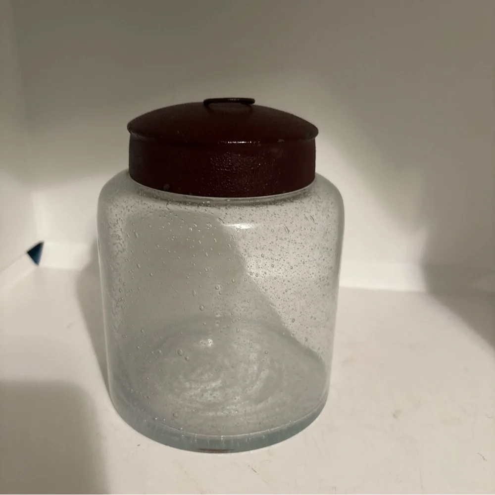 Vintage Clear Glass Canister Jar Metal Lids With Handle Modern Farmhouse Bath